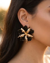 Load image into Gallery viewer, Black Flower Studs